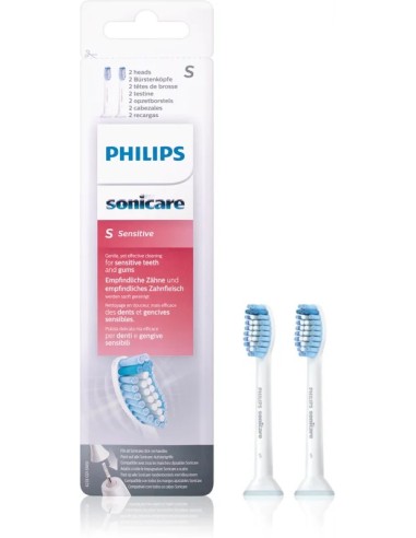 Philips Sonicare Cabezales Originales S Sensitive Standard – Paquete de 2 unidades en Blanco (Modelo HX6052/07)